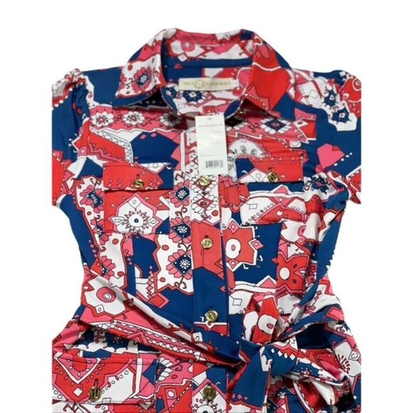 Tracy Negoshian Red & Blue Short Sleeve Collared Dress L - Picture 8 of 14